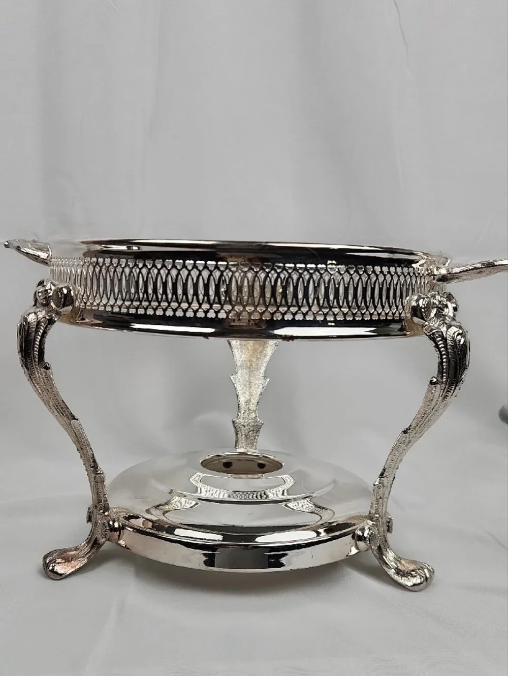 Vntg English Silver/Leonard Silverplated Chaffing Dish Anchor Hocking Glass Bowl